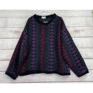 Vintage Allen Wah Geometric Print‎ Oversized Sweater Women's L Black/Purple/Blue